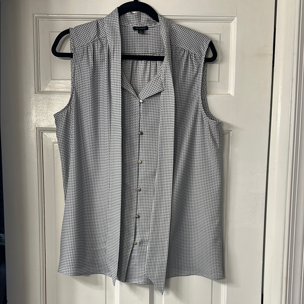 Ann Taylor Navy and White Button Down Shirt